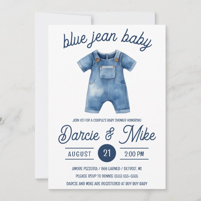 Blue Jean Baby, Baby Boy, Denim Baby Shower Invitation (Front)