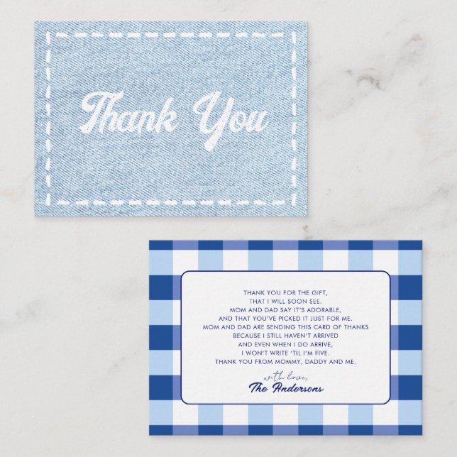 Blue Jean Baby Boy Baby Shower Thank You Card (Front/Back)