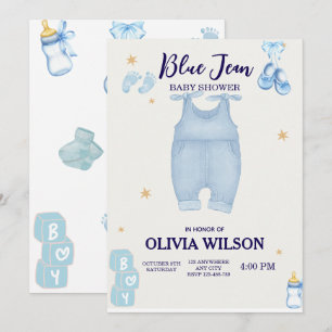 Blue jean baby denim baby shower invitation