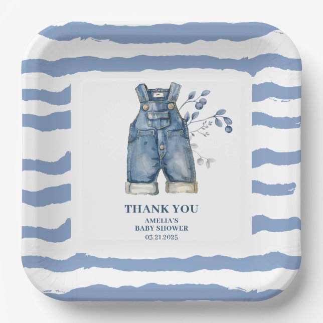 Blue jean baby Denim country Baby shower Paper Plate (Front)