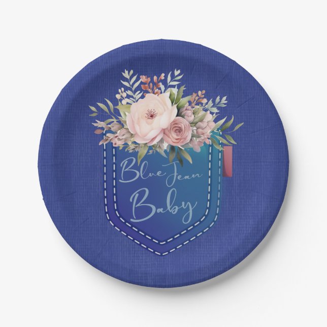 Blue Jean Baby Denim Shower  Paper Plate (Front)