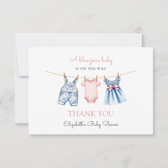 Blue Jean Baby Girl Baby Shower Thank You Card (Front)