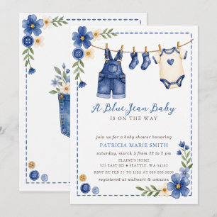Blue Jean Baby Is On The Way Boy Baby Shower Invitation
