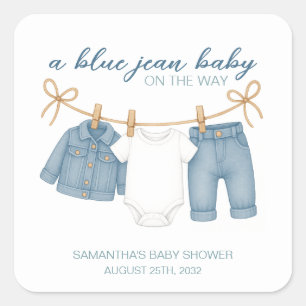 Blue Jean Baby On The Way Baby Shower  Square Sticker