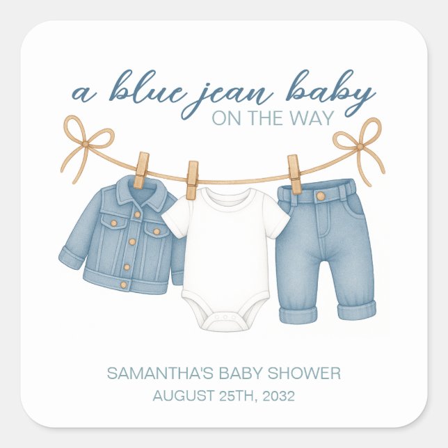 Blue Jean Baby On The Way Baby Shower  Square Sticker (Front)