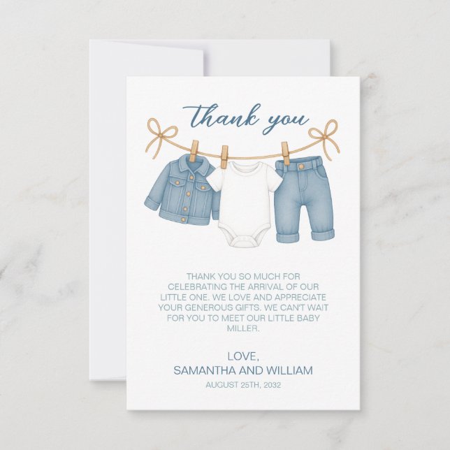 Blue Jean Baby On The Way Baby Shower  Thank You Card (Front)