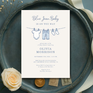 Blue Jean Baby On The Way Boy Baby Shower Invitation