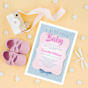 Blue Jean Baby Pink Cute Denim Girl Baby Shower Invitation