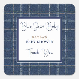 Blue Jean Baby Preppy Navy Plaid Thank You Square Sticker