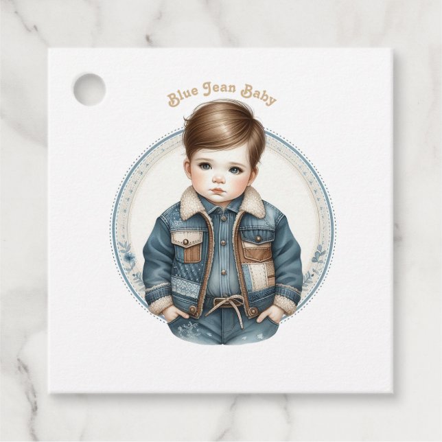 Blue Jean Baby Rustic Denim Baby Shower Favour Tags (Front)