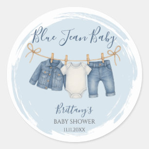 Blue Jean Baby Shower Baby Outfit  Classic Round Sticker