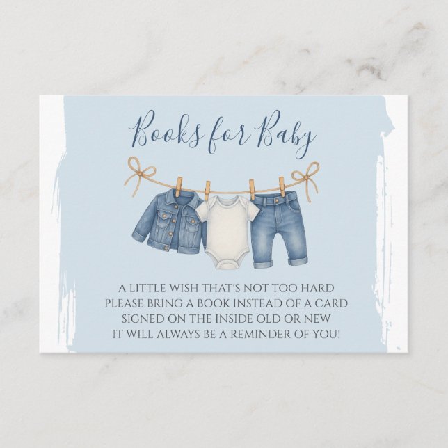 Blue Jean Baby Shower Books for Baby Enclosure Card (Front)