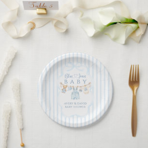 Blue Jean Baby Shower Boy Modern Stripe Paper Plate