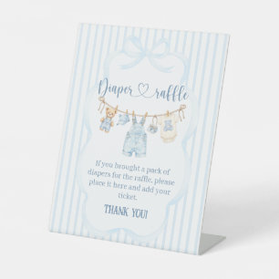 Blue Jean Baby Shower Boy Modern Stripe Pedestal Sign