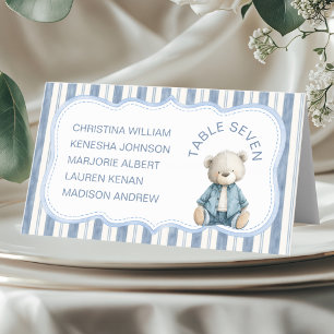 Blue Jean Baby Shower Denim Teddy Bear Multi Name Place Card