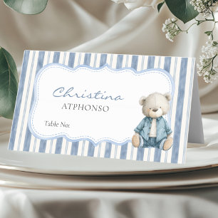 Blue Jean Baby Shower Denim Teddy Bear Tent Card
