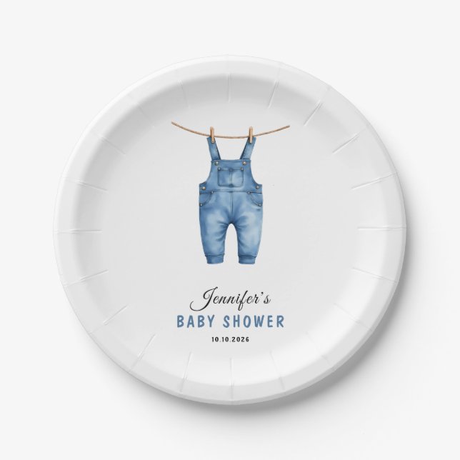 Blue Jean Baby Shower - Denim Theme Paper Plate (Front)