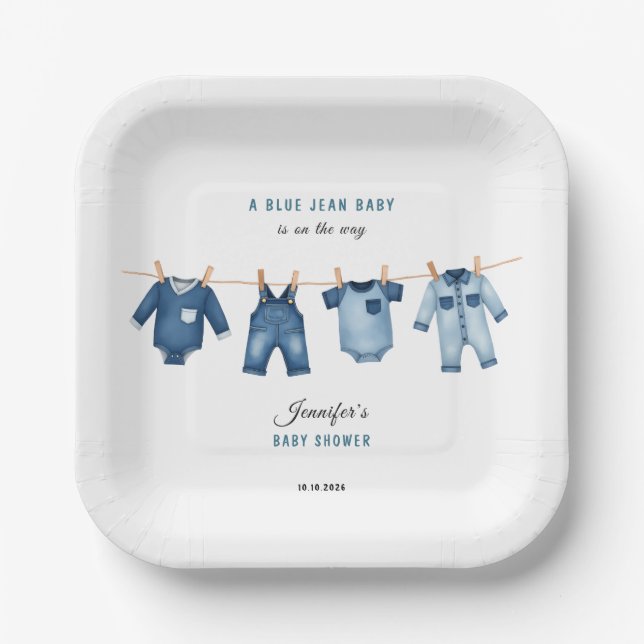 Blue Jean Baby Shower - Denim Theme Paper Plate (Front)