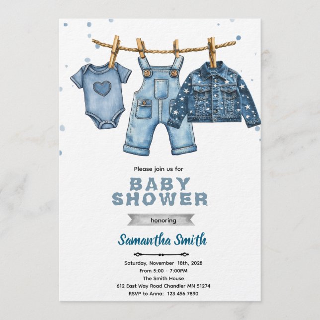 Blue jean baby shower invitation (Front)