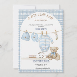 Blue Jean Baby Shower Invitation Blue Gingham Te