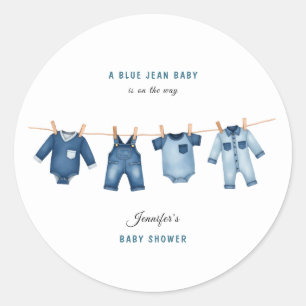 Blue Jean Baby Shower Invitation - Denim Theme Classic Round Sticker