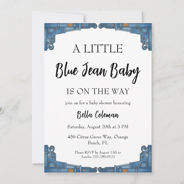 blue jean baby shower invitations (Front)