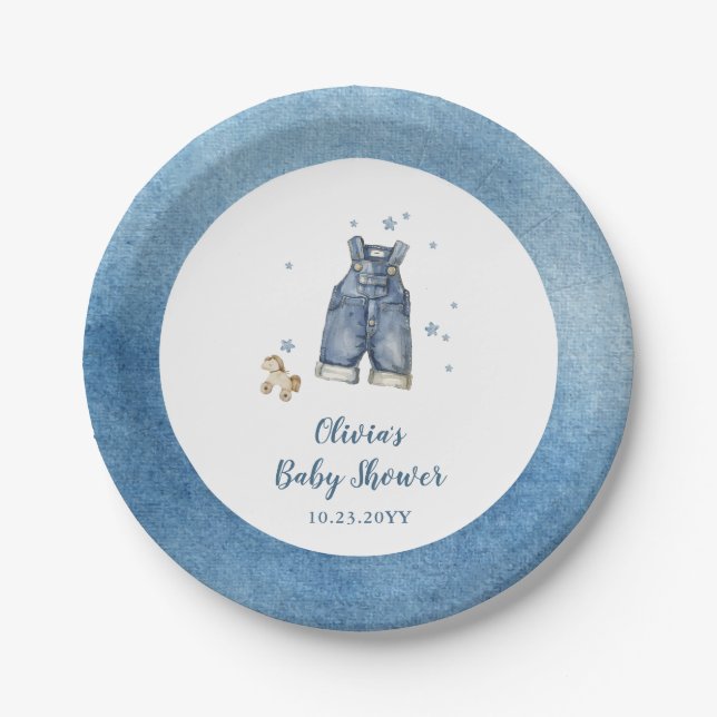 Blue Jean Baby Shower Paper Plate (Front)