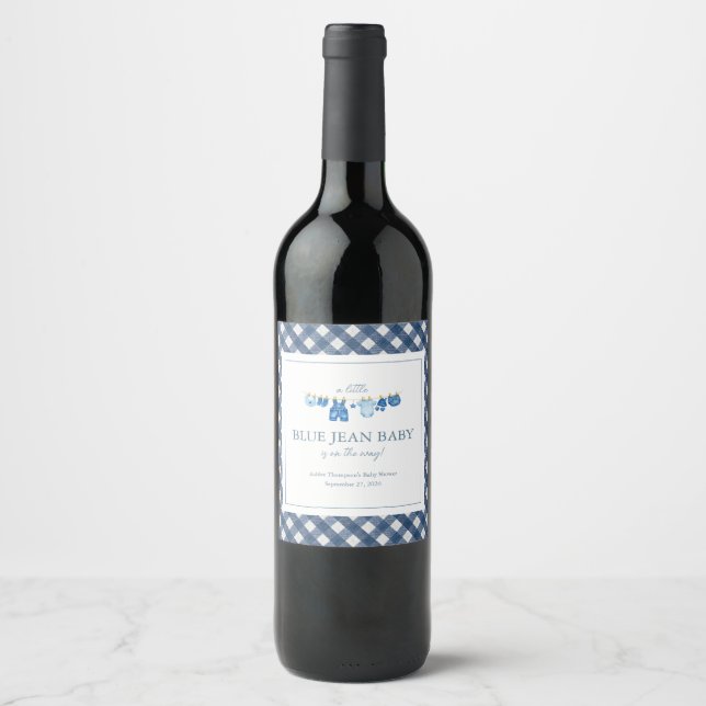 Blue Jean Baby Shower Wine Label (Front)