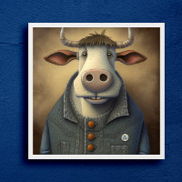 Blue Jean Bovine - Funny cow in a costume Poster