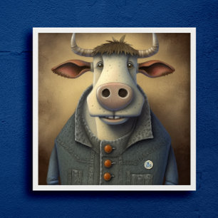 Blue Jean Bovine - Funny cow in a costume Poster