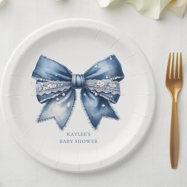 Blue Jean Bow Baby Shower  Paper Plate (Creator Uploaded)