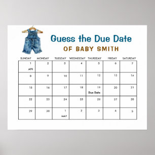 Blue Jean Boy Western Baby Shower Due Date Poster