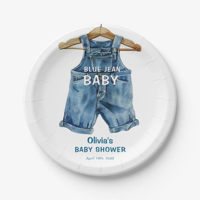 Blue Jean Boy Western Baby Shower Paper Plate (Front)