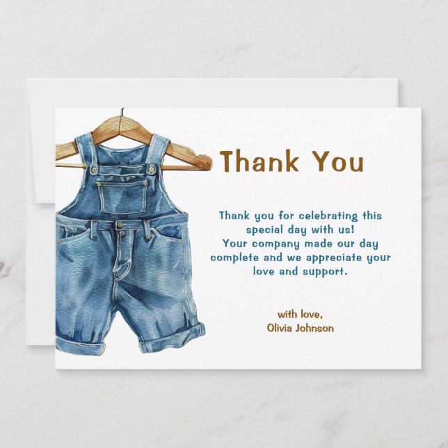 Blue Jean Boy Western Baby Shower Thank You Card (Front)
