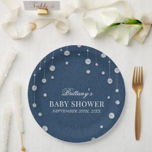 Blue Jean Denim and Diamond Baby Shower Paper Plate