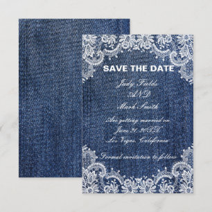 Blue Jean Denim And Lace Save The Date Announcement