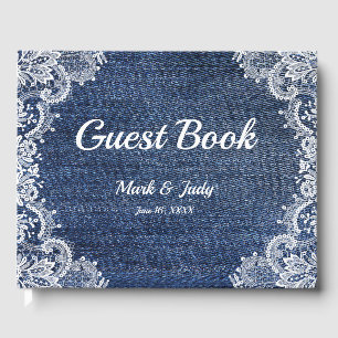 Blue Jean Denim And Lace Wedding Guest Book