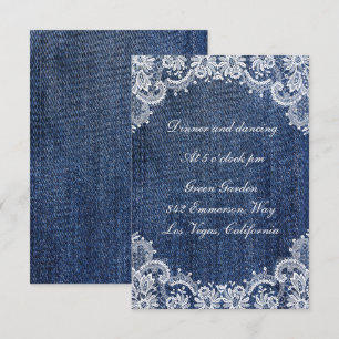Blue Jean Denim And Lace Wedding Reception Card