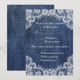 Blue Jean Denim And Lace Wedding Response Card