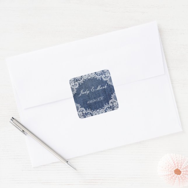 Blue Jean Denim And Lace Wedding Seal (Envelope)