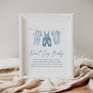 Blue Jean Denim Baby Shower Don't Say Baby Sign