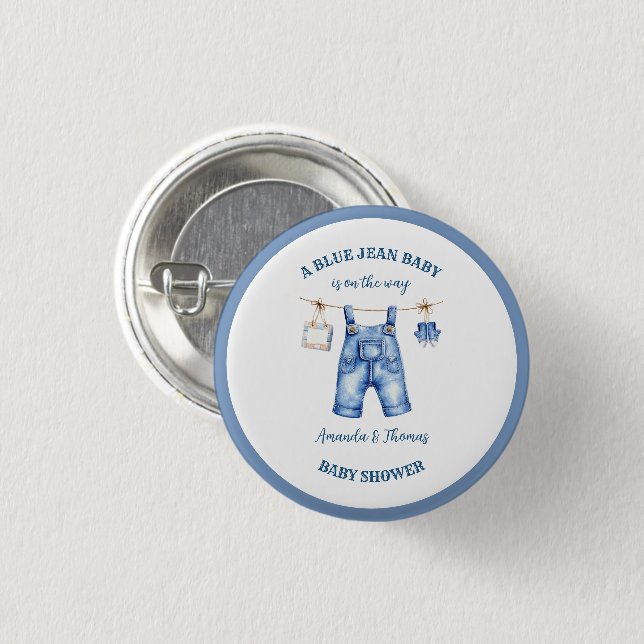 Blue Jean Denim Baby Shower Favour 3 Cm Round Badge (Front & Back)