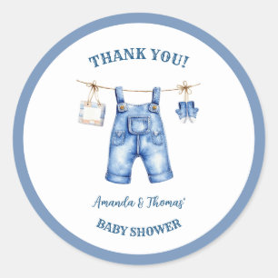 Blue Jean Denim Baby Shower Thank You Classic Round Sticker