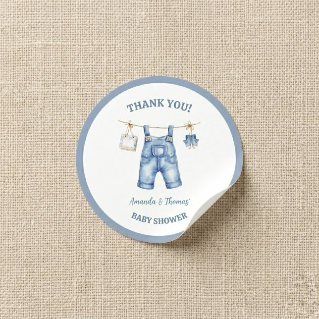 Blue Jean Denim Baby Shower Thank You Classic Round Sticker (Creator Uploaded)