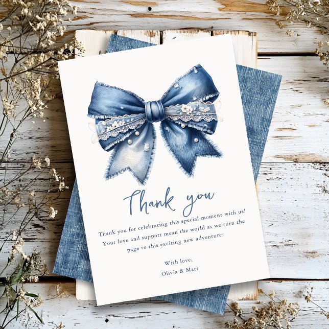 Blue Jean Denim Bow Baby Shower Thank You Card (Creator Uploaded)