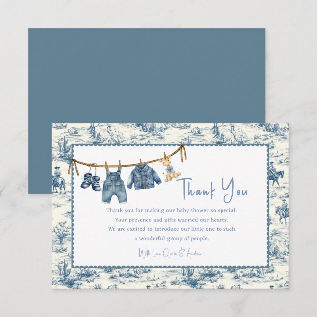 Blue Jean Denim Boy Baby Shower Thank You Card (Front/Back)