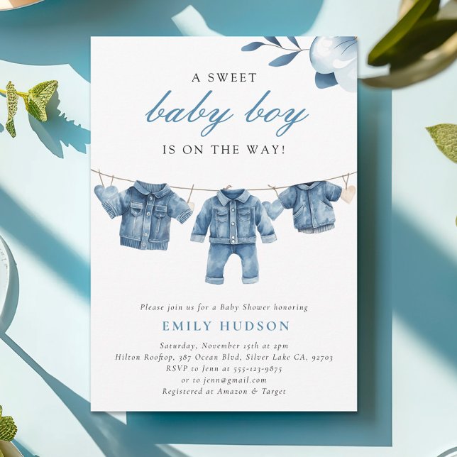 Blue Jean Denim Clothes Boy Baby Shower Invitation (Creator Uploaded)