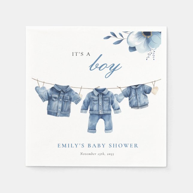 Blue Jean Denim Clothes Boy Baby Shower Napkin (Front)