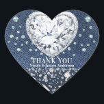 Blue Jean Denim & Diamonds Bling Diamond Heart Heart Sticker<br><div class="desc">Customise with any text or leave blank.</div>