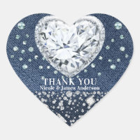 Blue Jean Denim & Diamonds Bling Diamond Heart